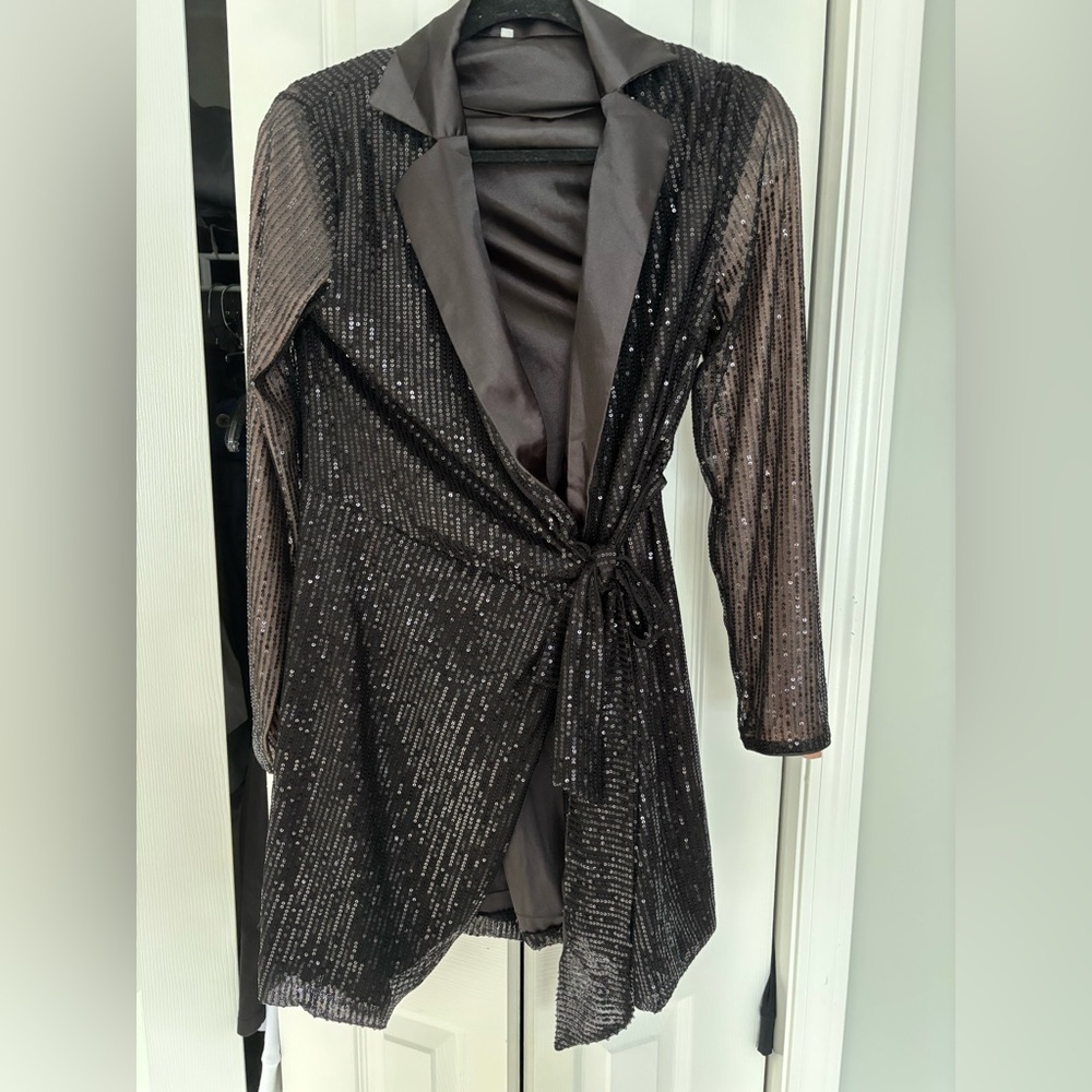 Elegant Black Sequin Wrap Jacket